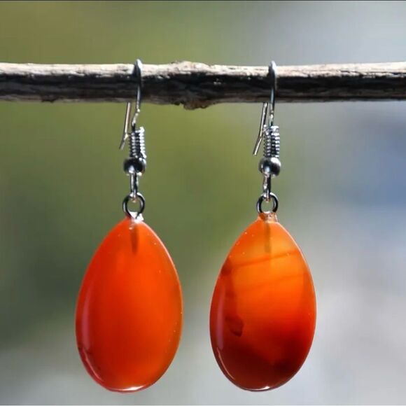 Carnelian Crystal Teardrop Earrings NWT - Picture 5 of 9